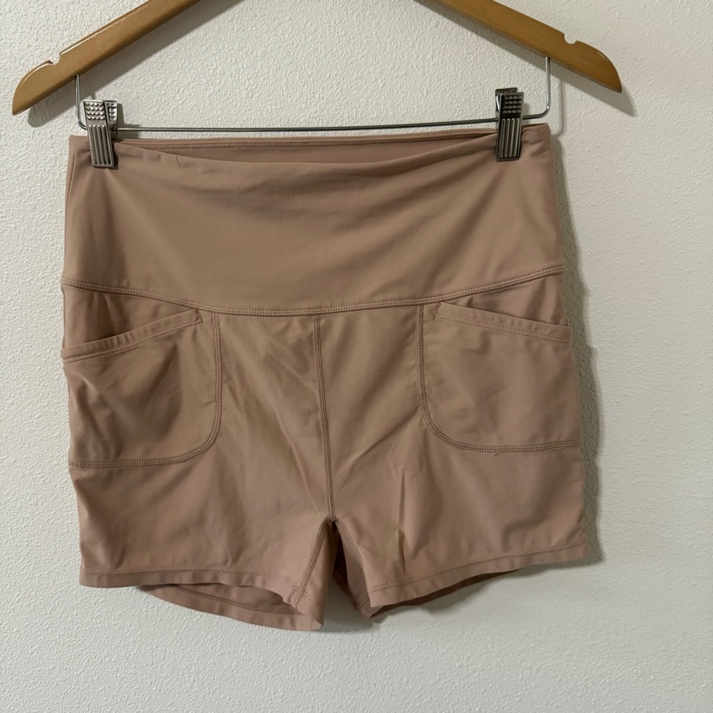 Free People Movement Pocket Bike Short Tan Iced Coffee High Rise Compression-L